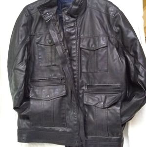 Tommy Hilfiger Men's Black Faux leather Moto Bomber Jacket L/48